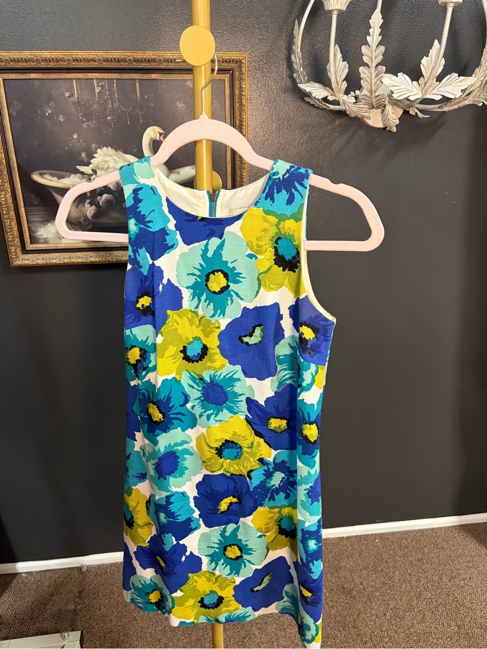 LOFT Blue, Teal & Yellow Floral Sleeveless Dress - Picture 1 of 5